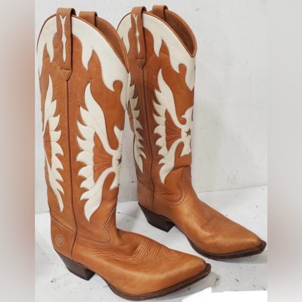 Ranch Road Scarlett Firebird Tan and White Western Boots, Made In Spain